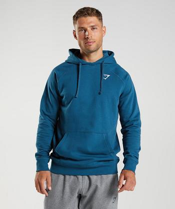 Bluzy Z Kapturem Męskie Gymshark Crest Niebieskie | PL 3566JPQ